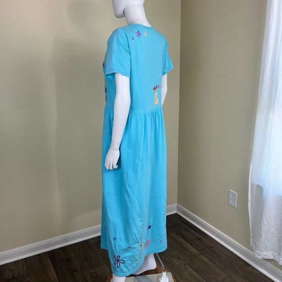 Michael Simon Lite Women's Size M Blue Cotton Floral Embroidered Maxi Dress VGT - Picture 12 of 13